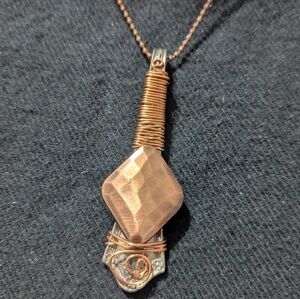 Copper Wire Wrapped Spoon Handle Pendant Statement Necklace